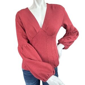 Maeve by Anthropologie V-Neck Puff Long Sleeve Sweater Size XS